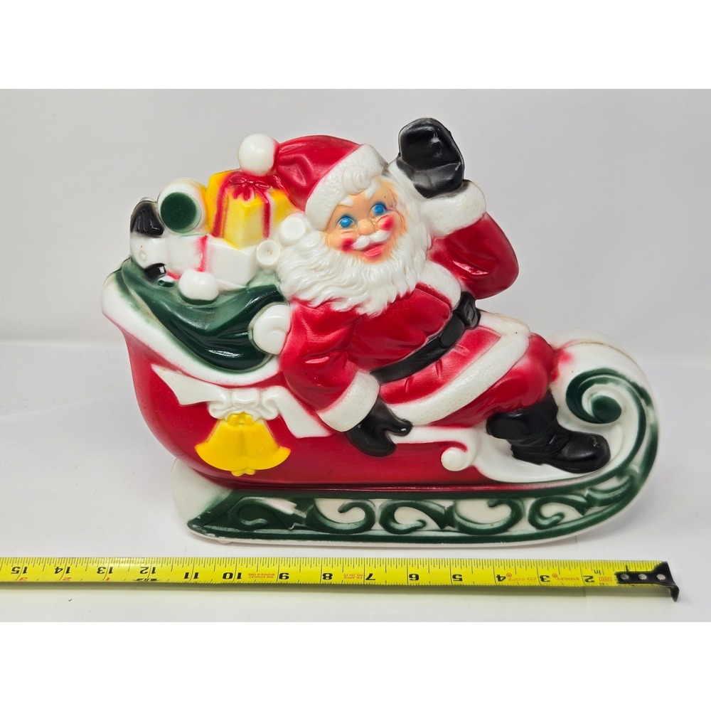 Vintage 1970 Empire Plastic Corp Santa in Sleigh Blow Mold Tabletop Decor Red